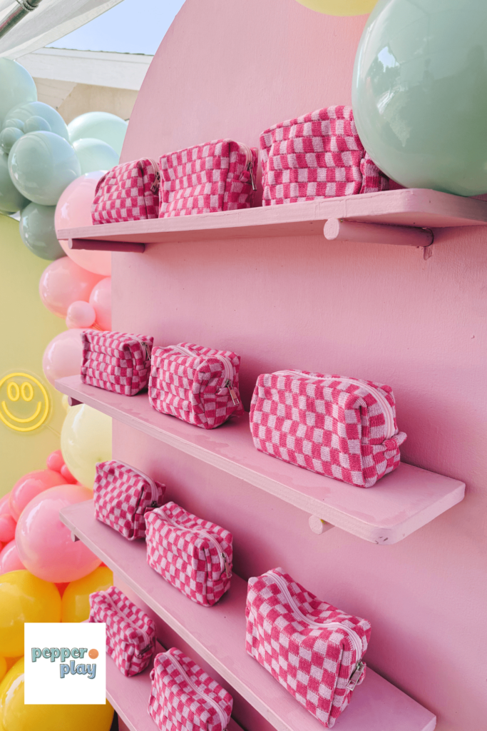 Groovy Birthday Party in Orange County 3 Pink makeup Bag Party Favors