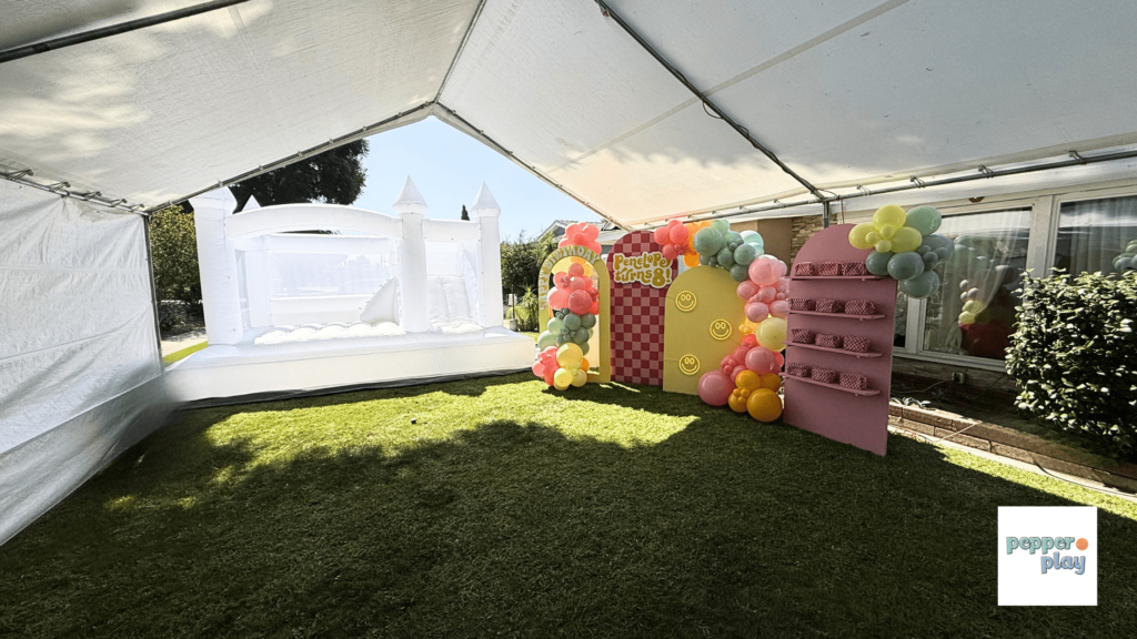 Groovy Birthday Party in Orange County 4 White Bounce House Rental in OC