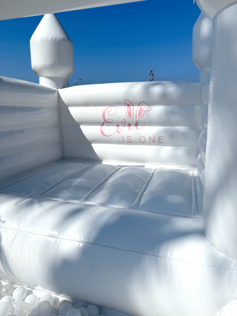 Garden Bunny First Birthday Party in Capistrano Beach 6 Customized Bounce House