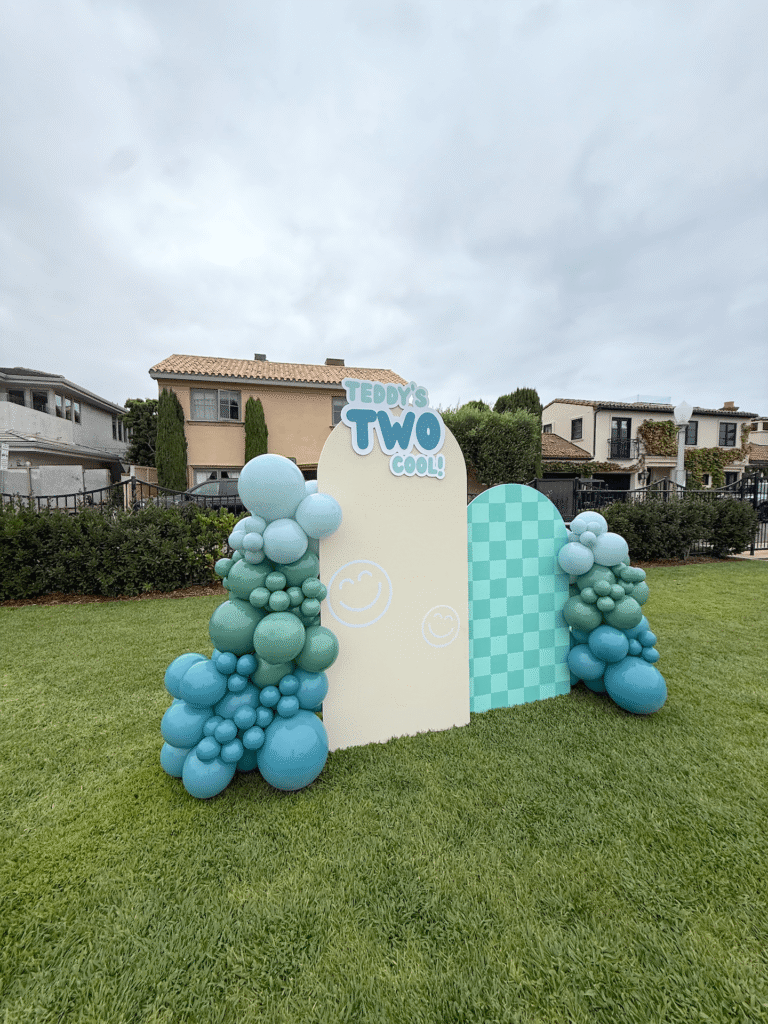 Teddy’s “TWO Cool” Birthday at Lido Isle in Newport Beach 7 Side view of balloon backdrop