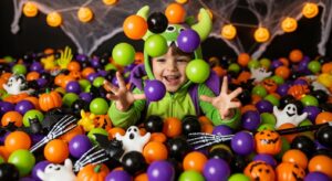 boy costume in ball pit